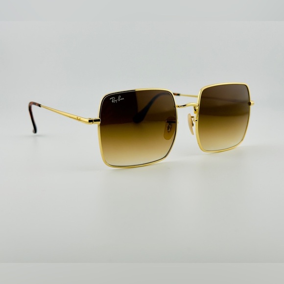 Ray-Ban Square Classic Sunglasses RB1971 Gold Frame Light Brown Gradient Lenses - Picture 6 of 14